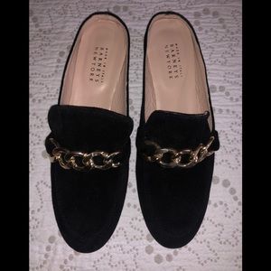 New Barneys New York chain mules black suede sz 38